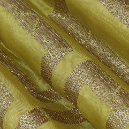 Yellow Color Tissue Embroidery Fabric