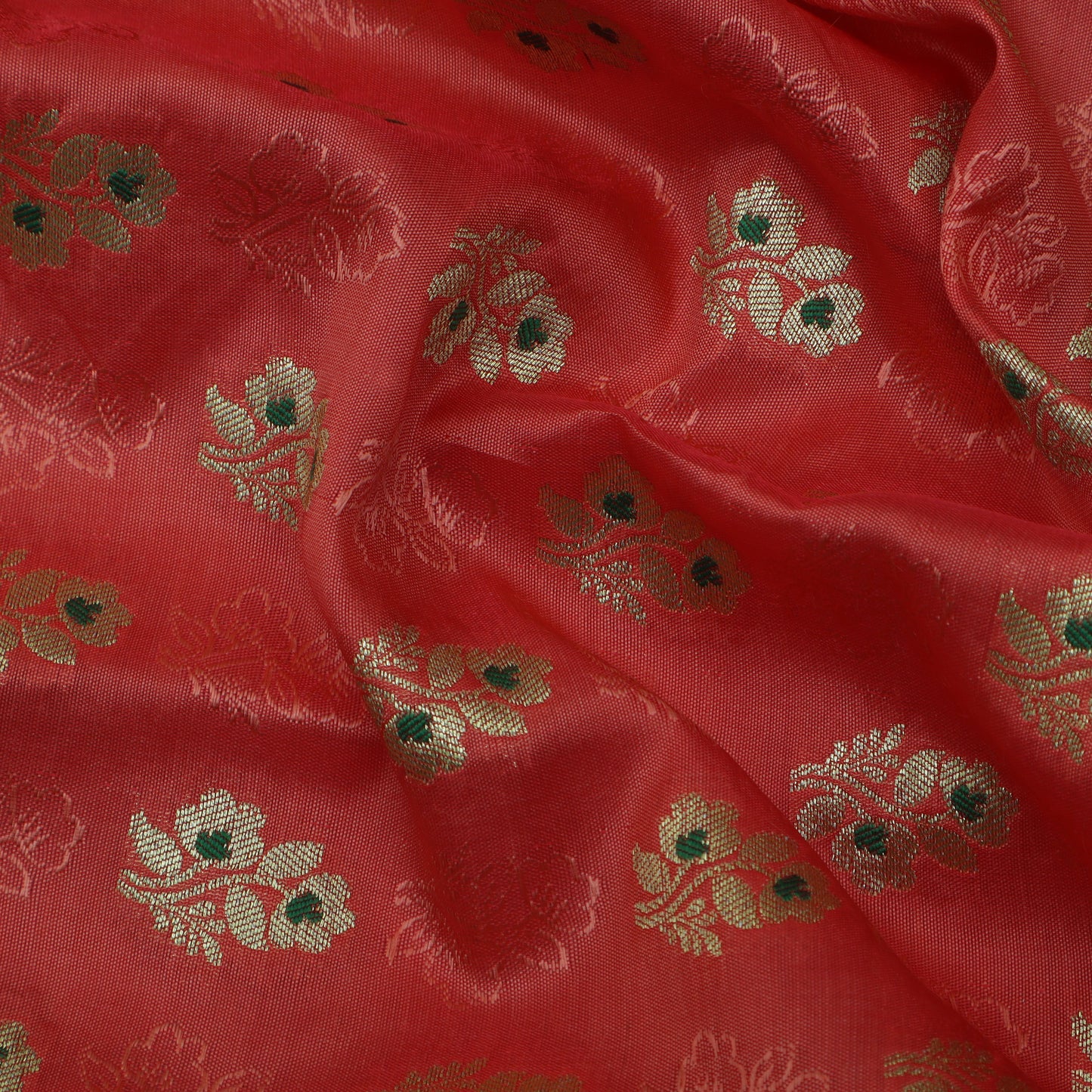 Orange Color Katan Meena Booti Brocade Fabric