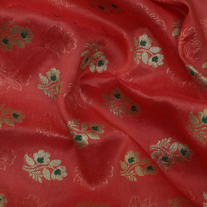 Orange Color Katan Meena Booti Brocade Fabric