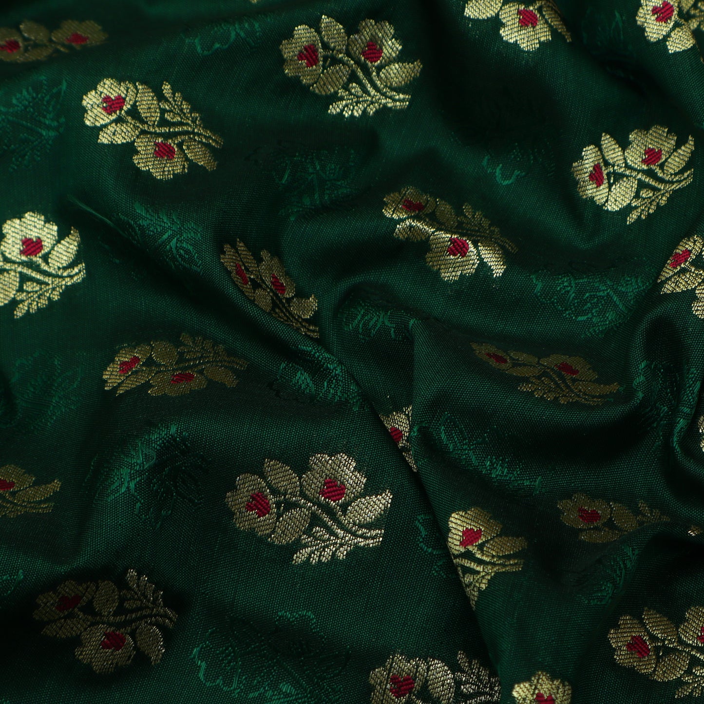 Bottle Green Color Katan Meena Booti Brocade Fabric