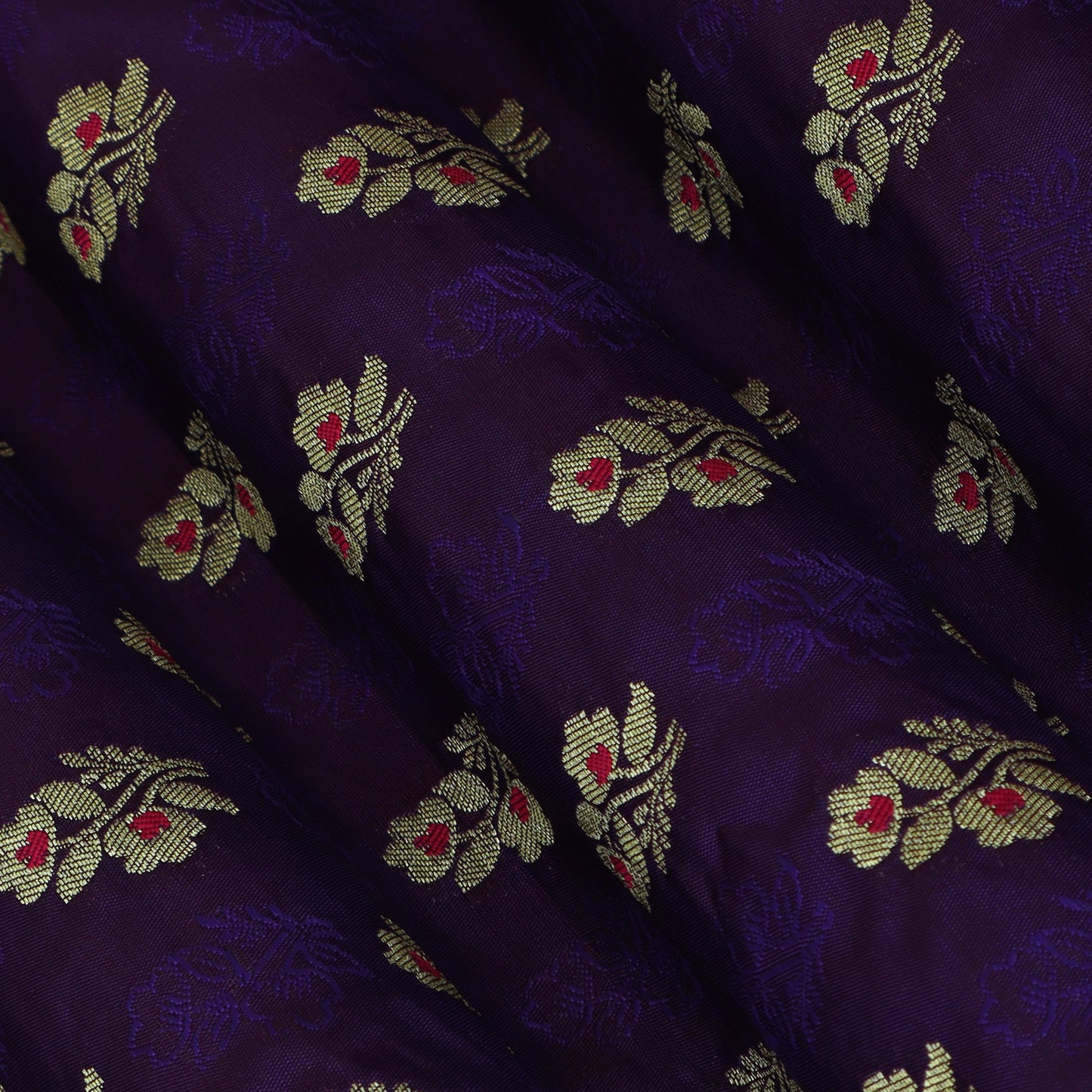 Purple Color Katan Meena Booti Brocade Fabric