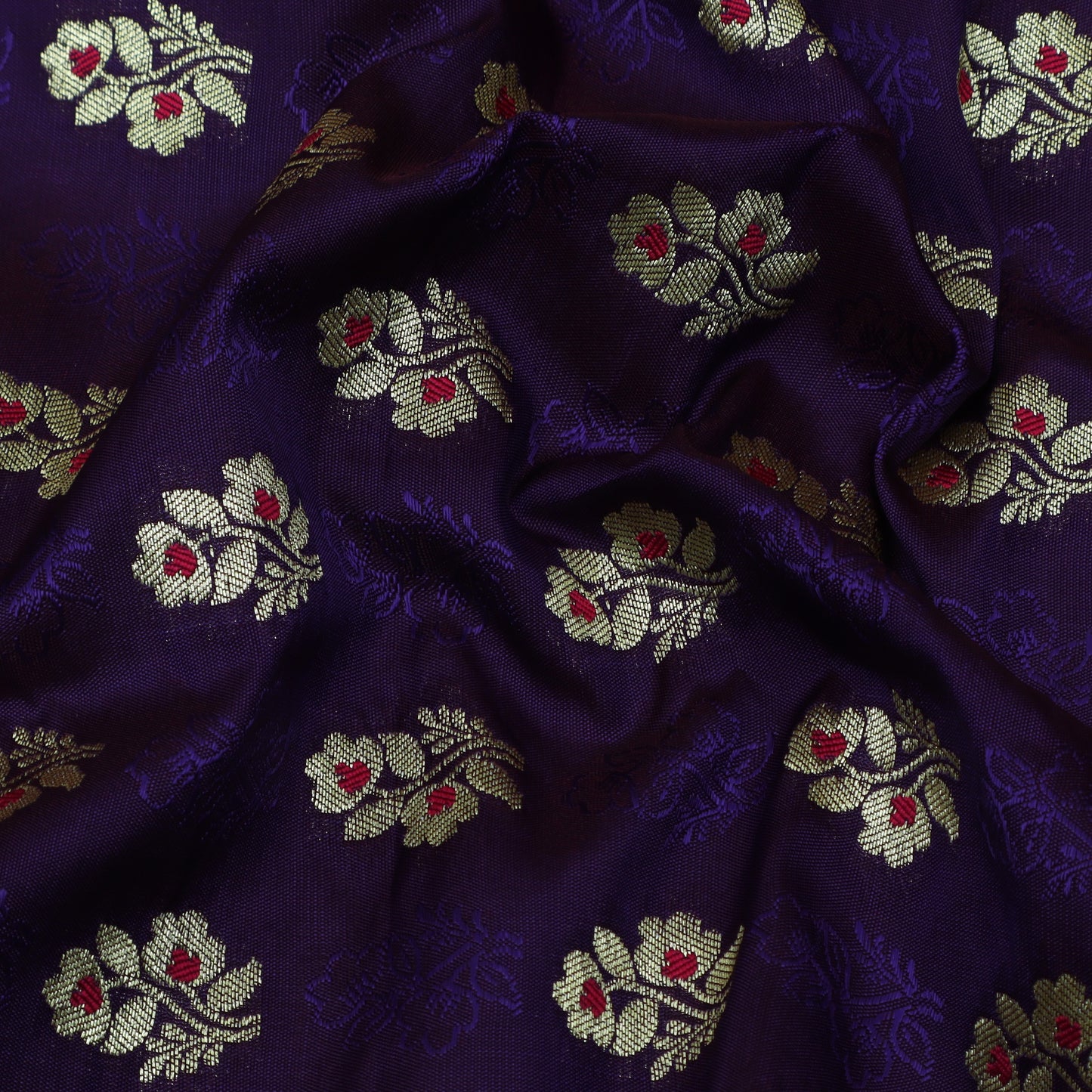 Purple Color Katan Meena Booti Brocade Fabric