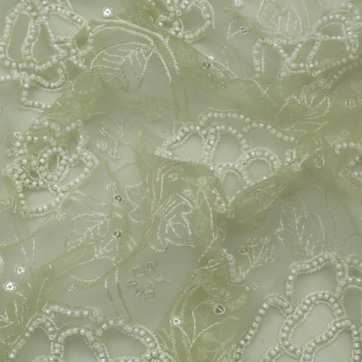 Sea Green Color Net Sequince Embroidery Fabric