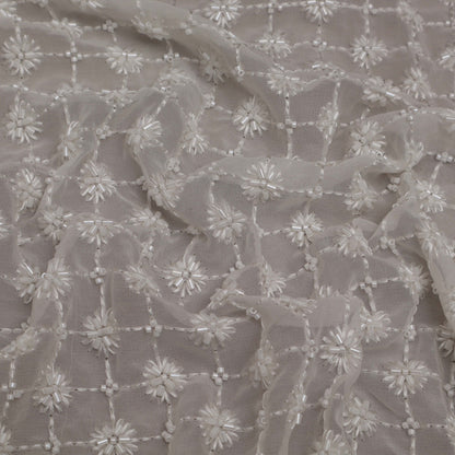 White Color Georgette Embroidery Fabric