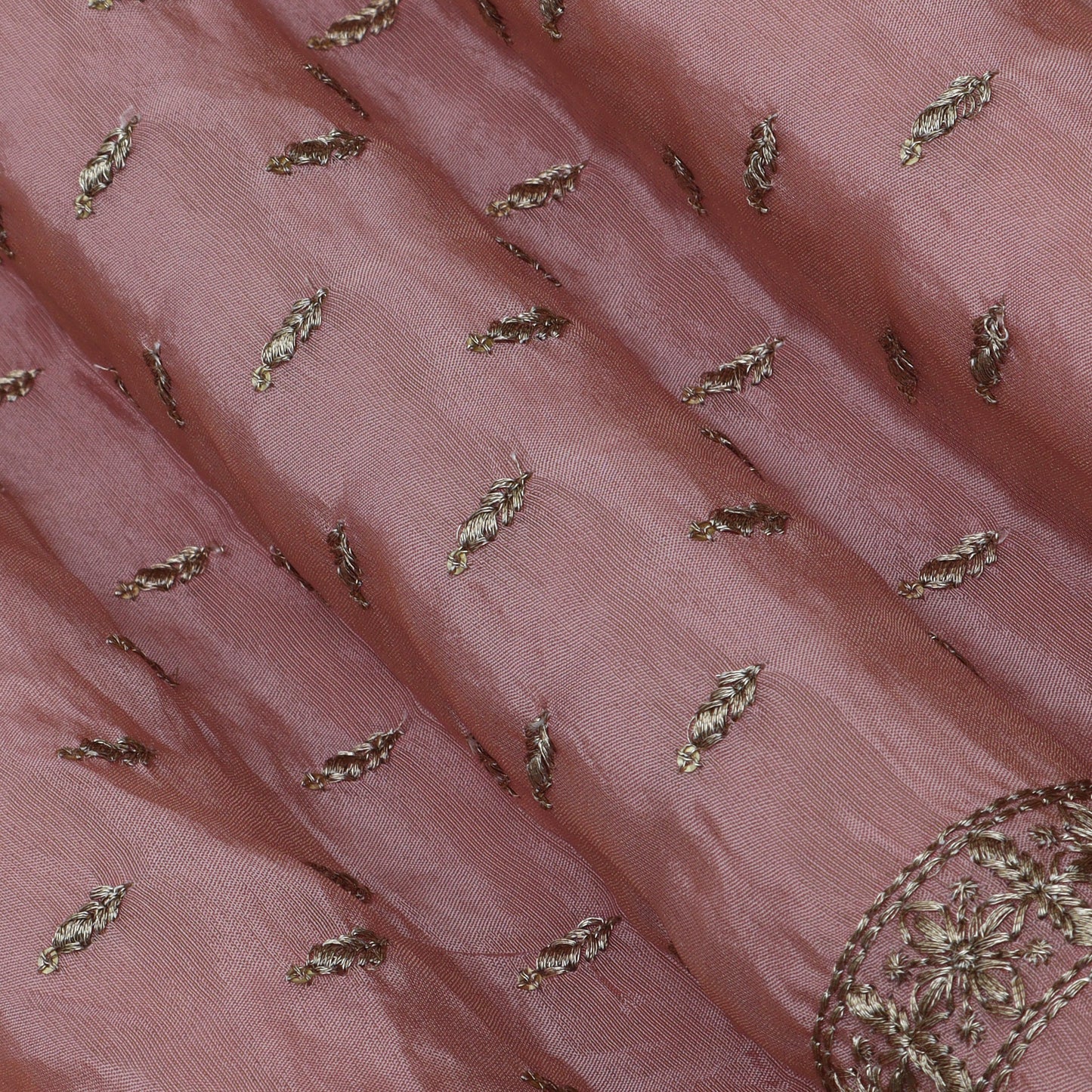 Gajri Color Tissue Booti Embroidery Fabric