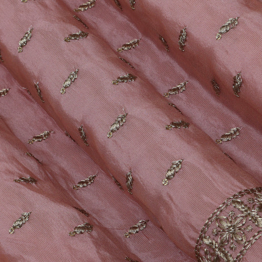 Gajri Color Tissue Booti Embroidery Fabric