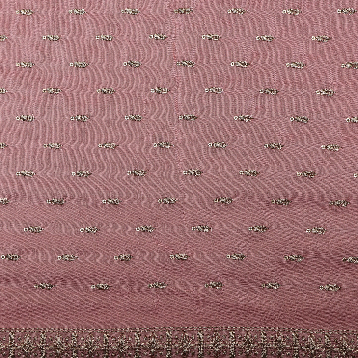 Gajri Color Tissue Booti Embroidery Fabric