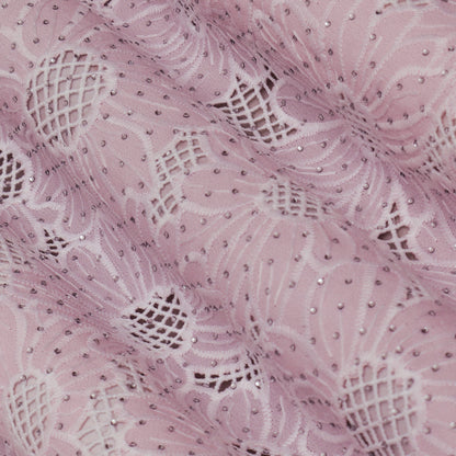 Pink Color Crepe Chikan Embroidery Fabric