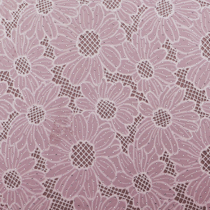 Pink Color Crepe Chikan Embroidery Fabric