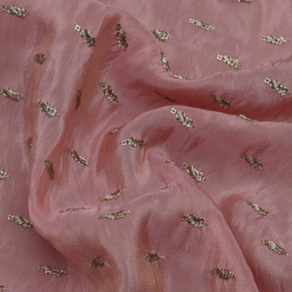 Gajri Color Tissue Booti Embroidery Fabric