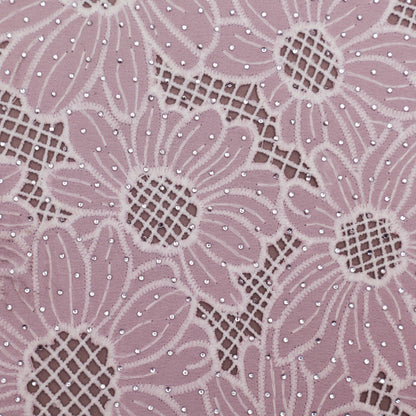 Pink Color Crepe Chikan Embroidery Fabric