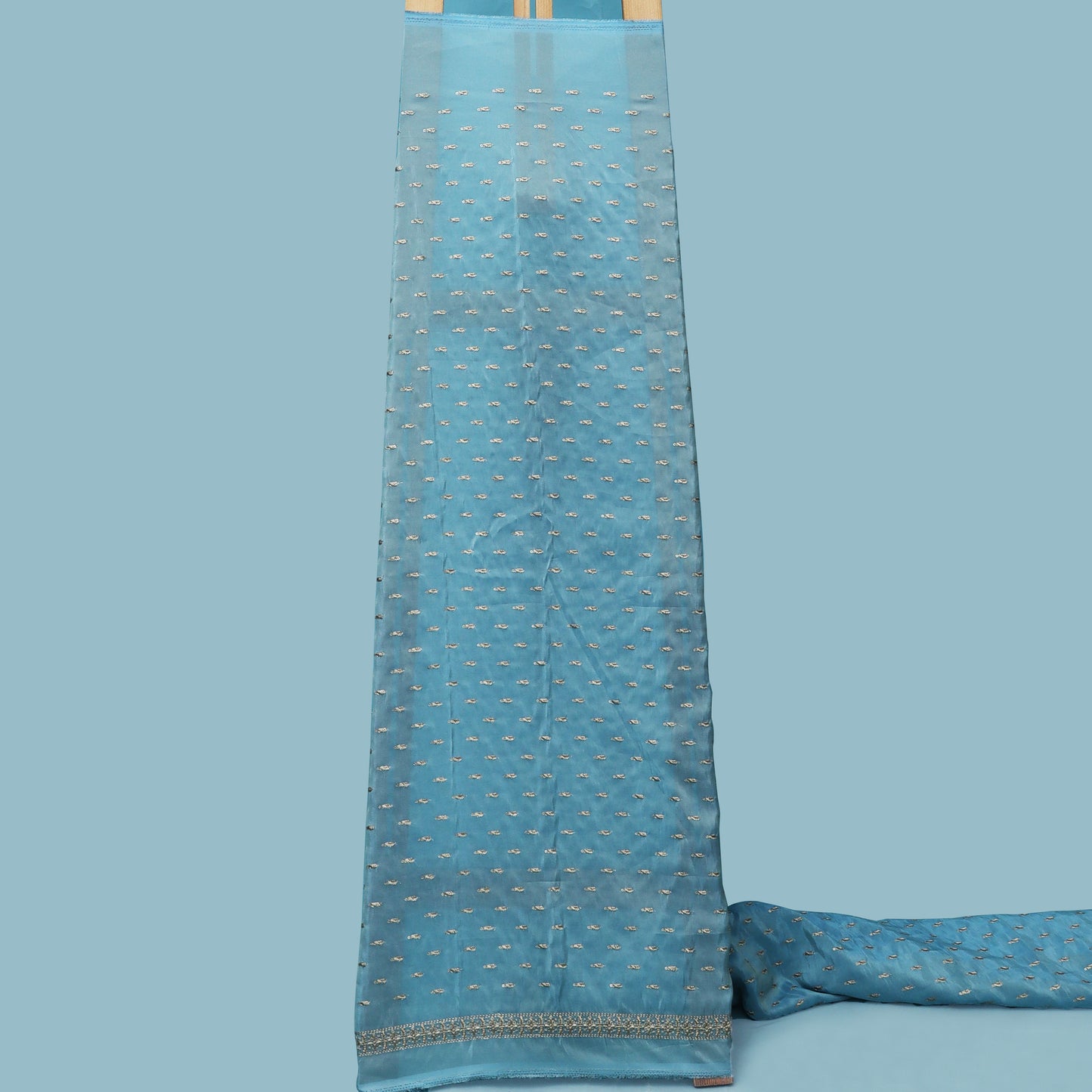 Sky Blue Color Tissue Booti Embroidery Fabric