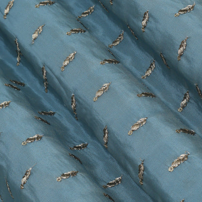 Sky Blue Color Tissue Booti Embroidery Fabric