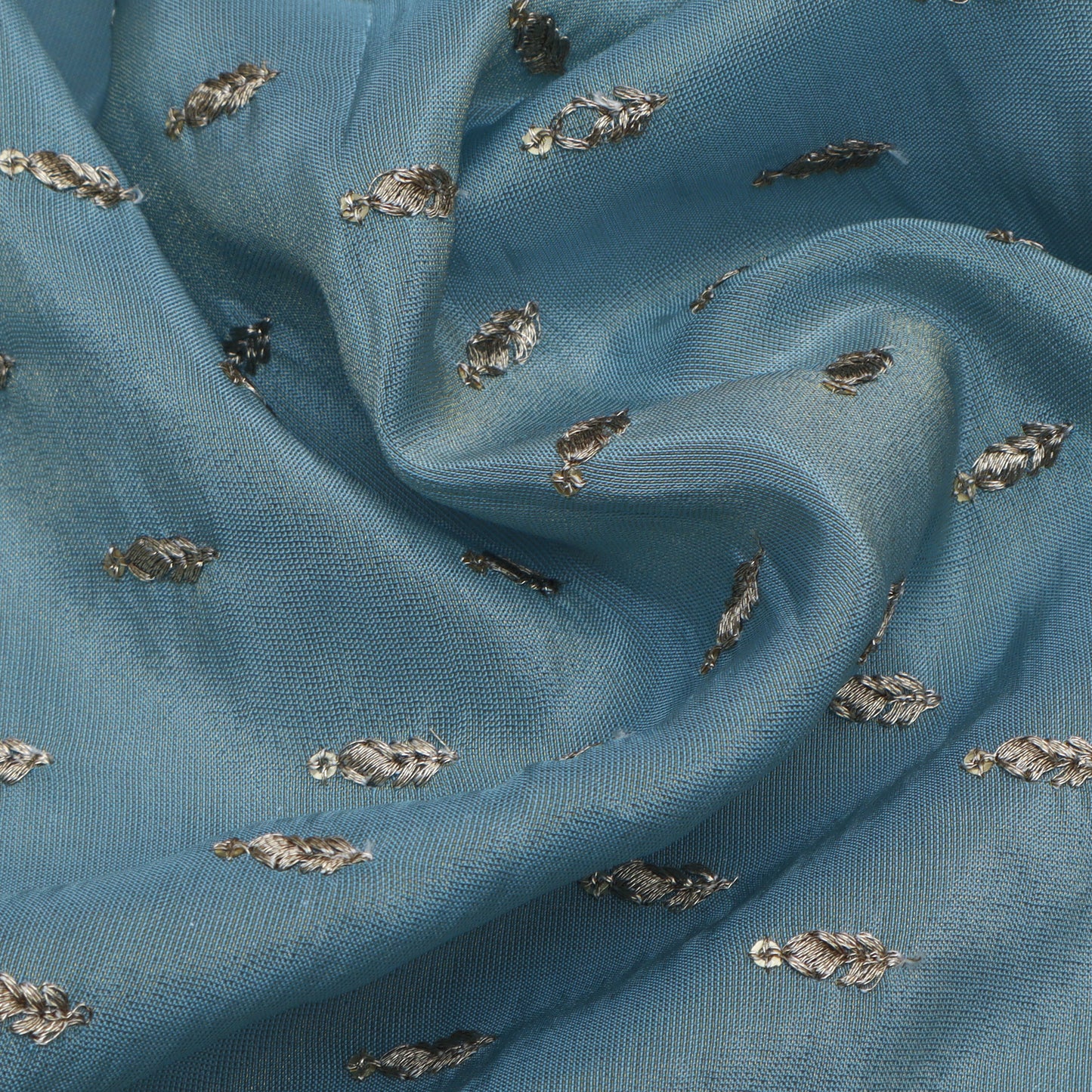 Sky Blue Color Tissue Booti Embroidery Fabric