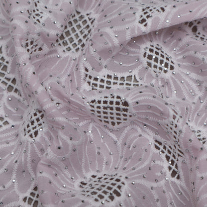 Pink Color Crepe Chikan Embroidery Fabric