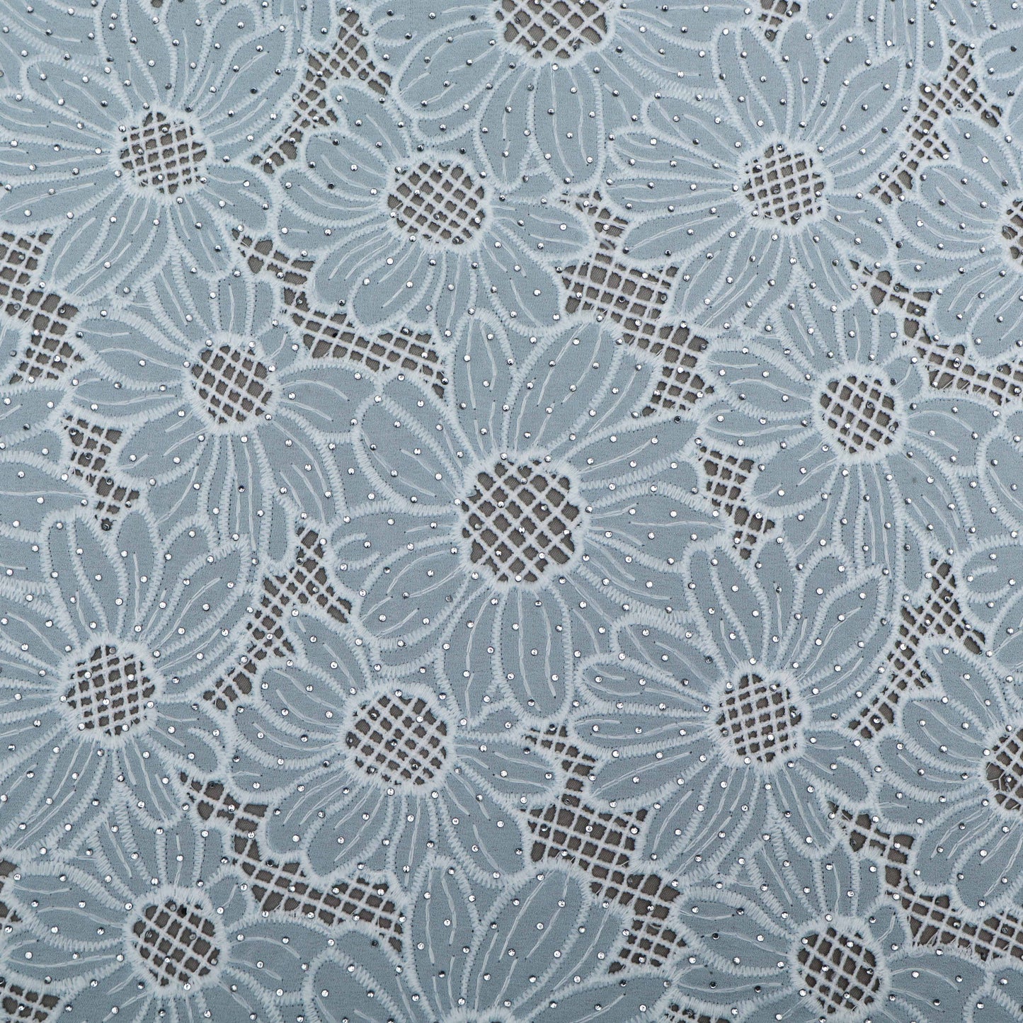 Sky Blue Color Crepe Chikan Embroidery Fabric