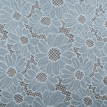 Sky Blue Color Crepe Chikan Embroidery Fabric