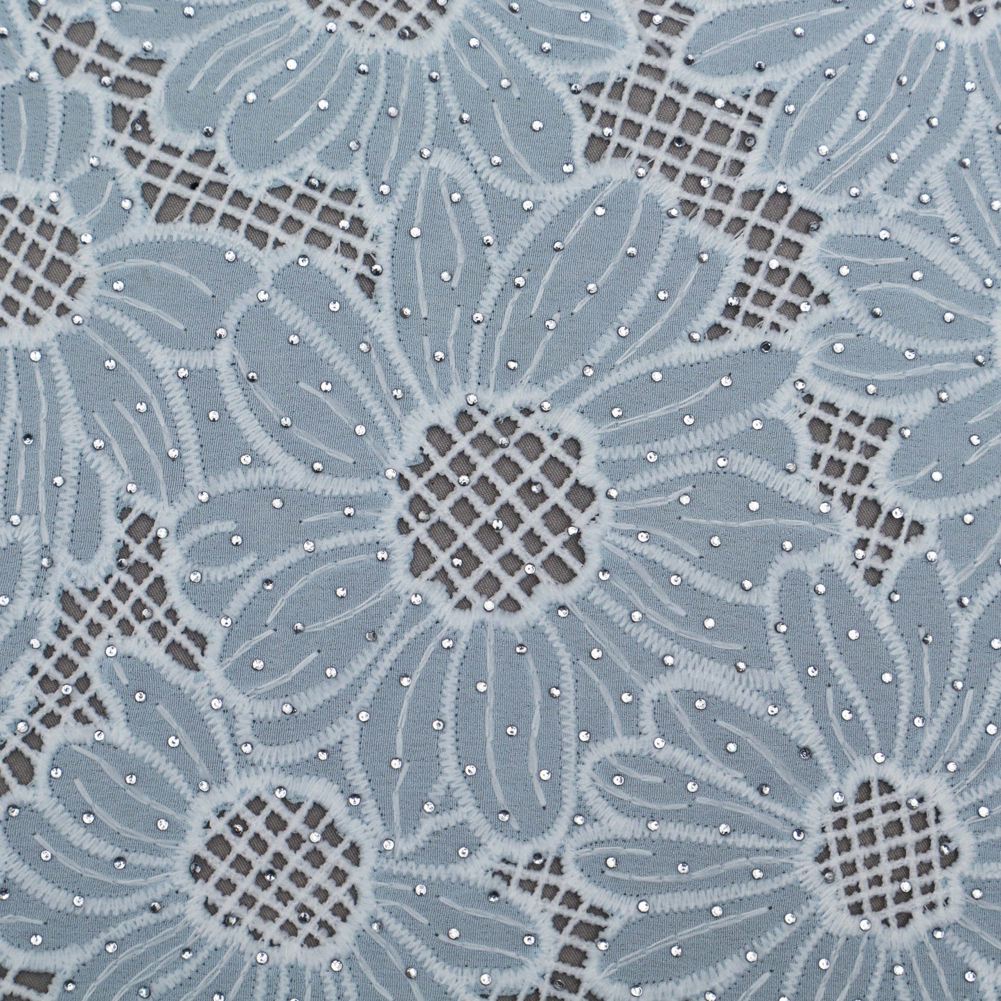 Sky Blue Color Crepe Chikan Embroidery Fabric