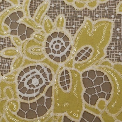 Yellow Color Crepe Chikan Embroidery Fabric