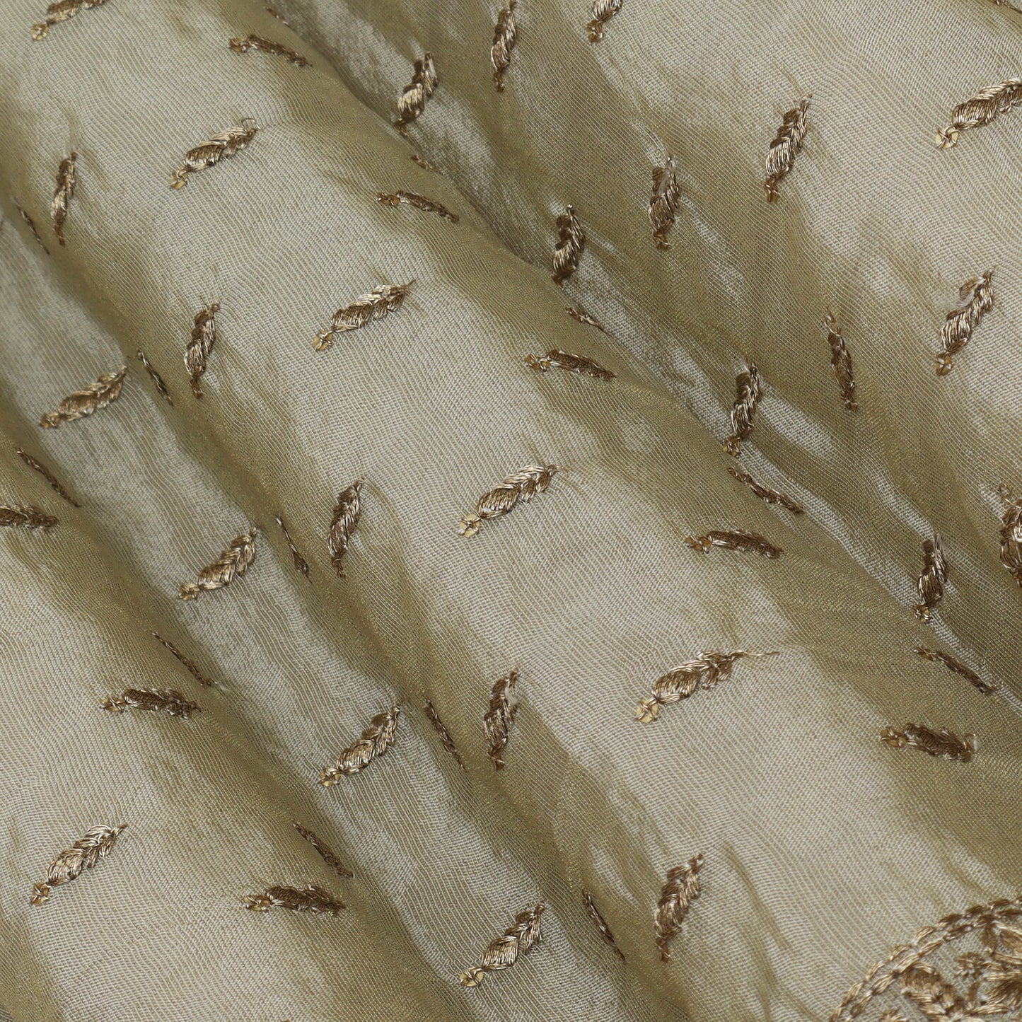 Beige Color Tissue Booti Embroidery Fabric