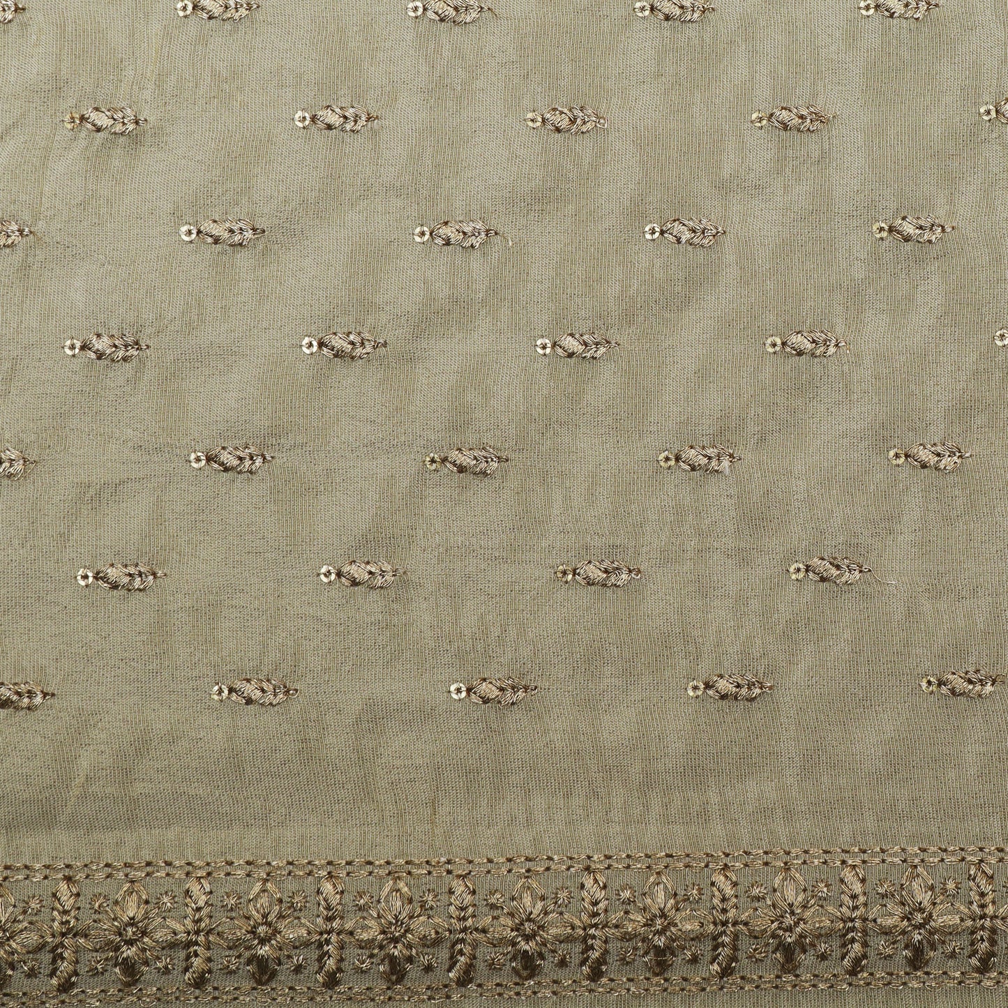 Beige Color Tissue Booti Embroidery Fabric