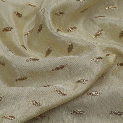 Beige Color Tissue Booti Embroidery Fabric