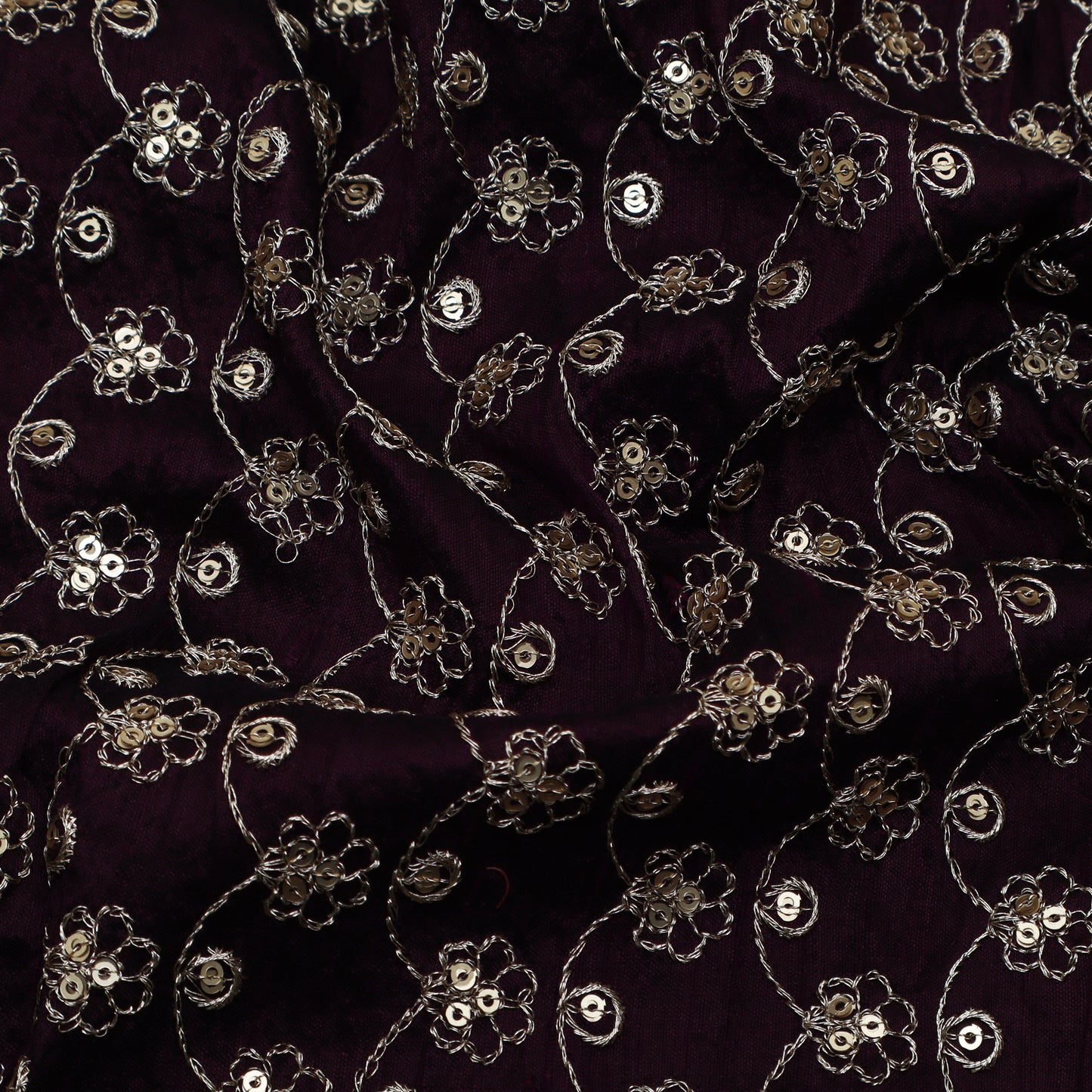 Purple Color Raw Silk Embroidery Fabric