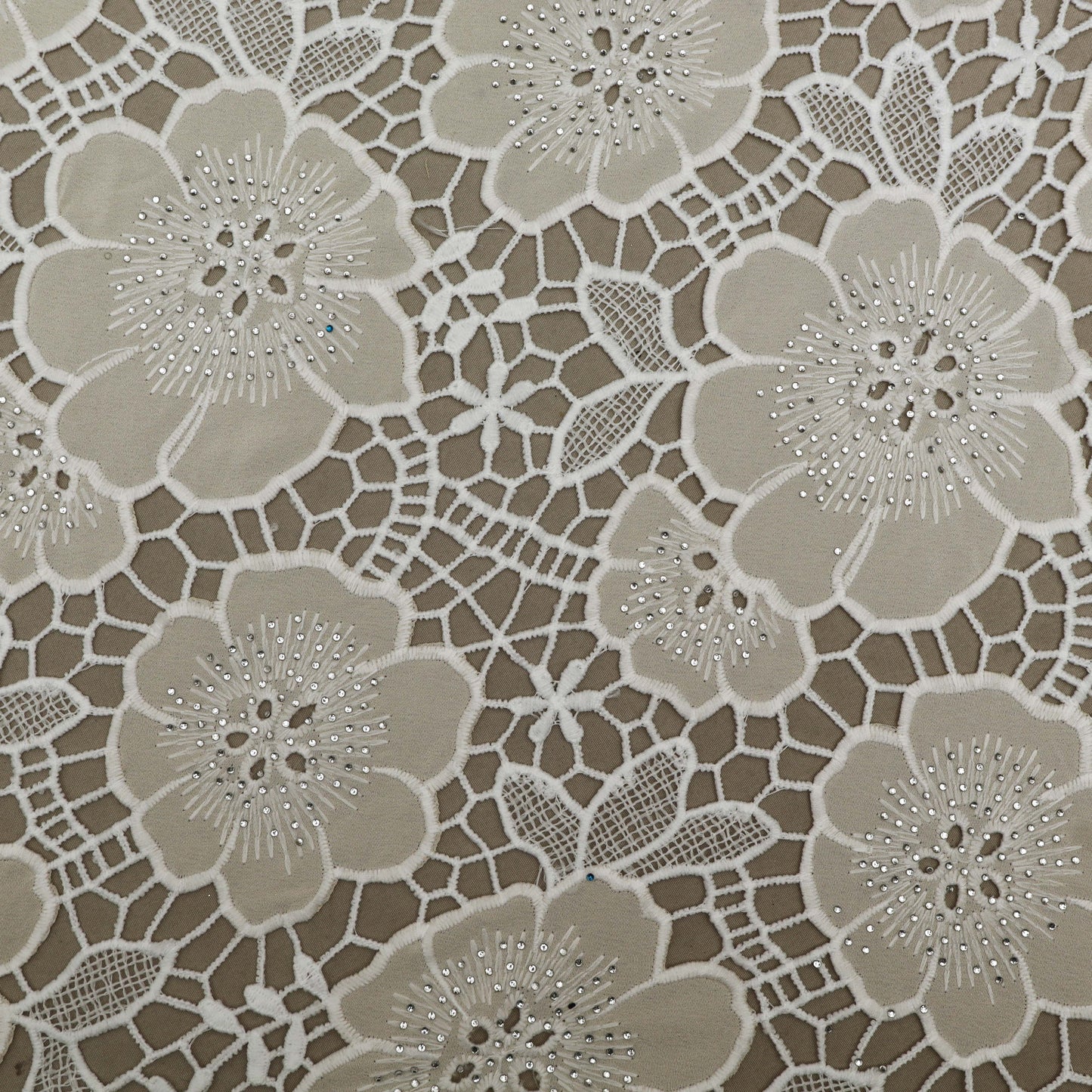 Beige Color Crepe Chikan Embroidery Fabric