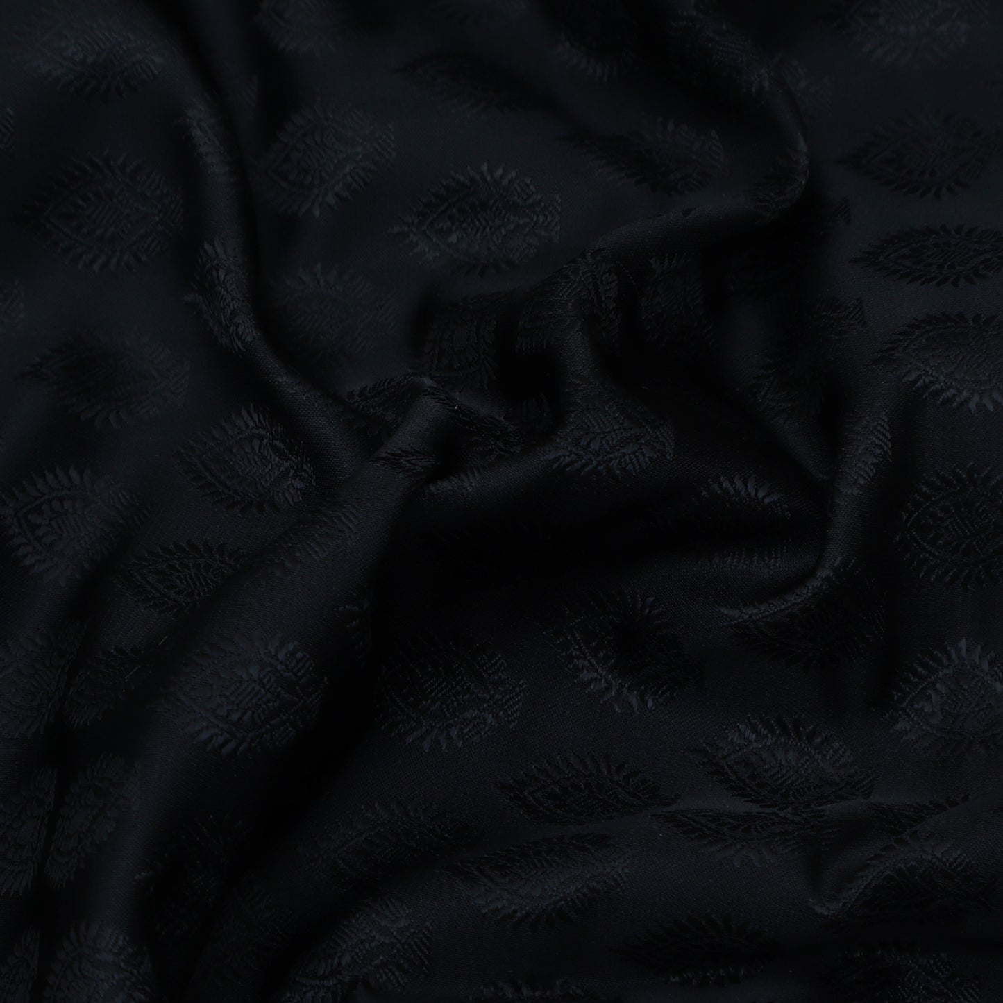 Black Color Tanchui Self Brocade Fabric