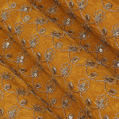 Mustard Color Raw Silk Embroidery Fabric