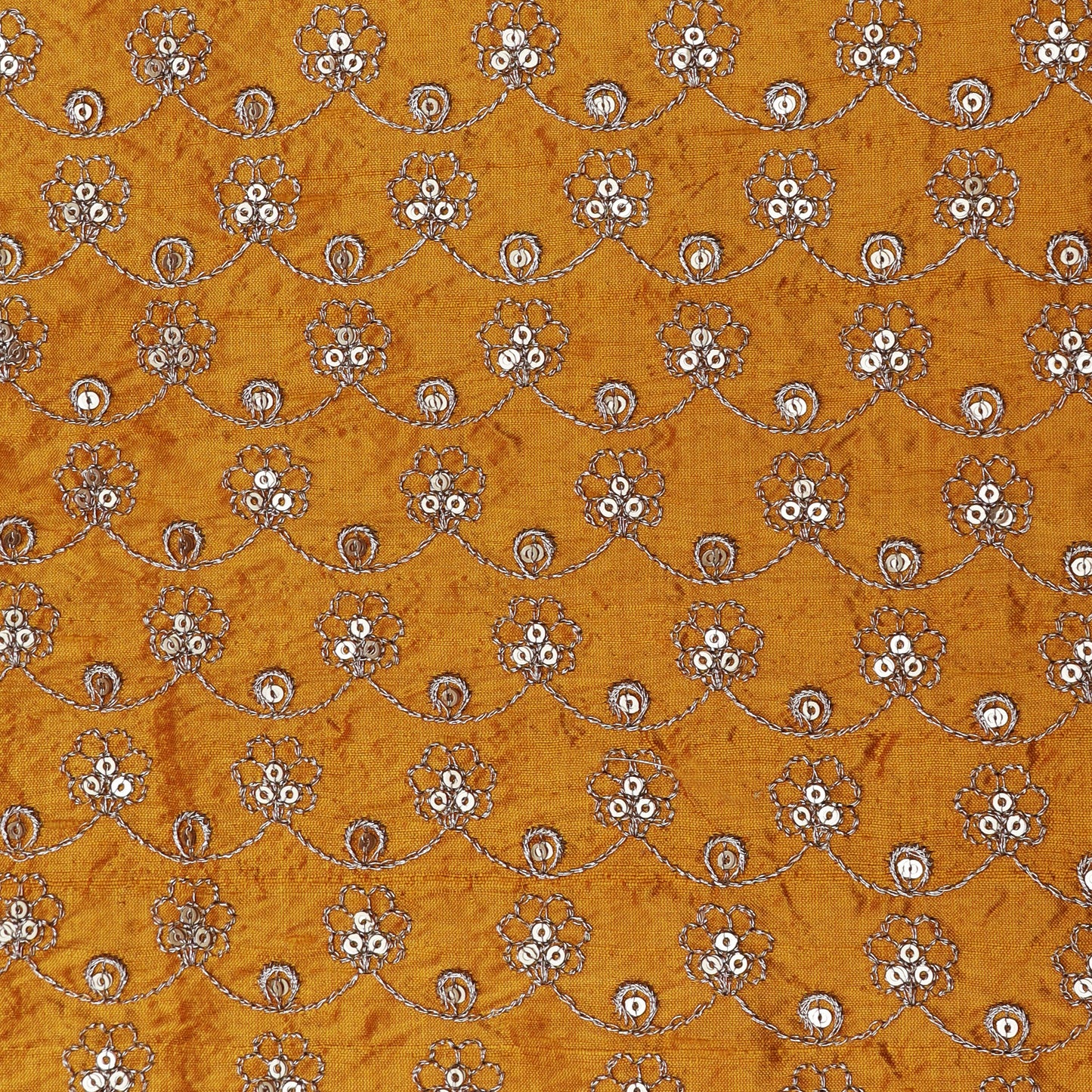 Mustard Color Raw Silk Embroidery Fabric