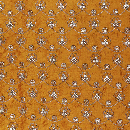 Mustard Color Raw Silk Embroidery Fabric