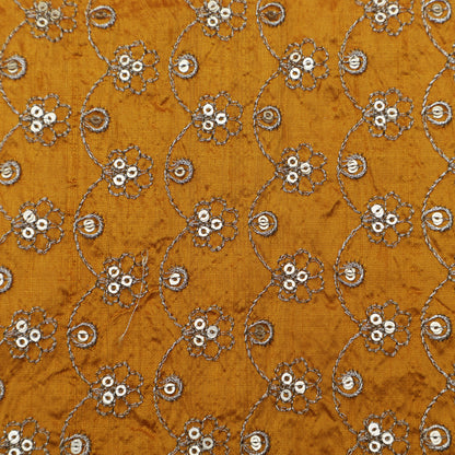 Mustard Color Raw Silk Embroidery Fabric