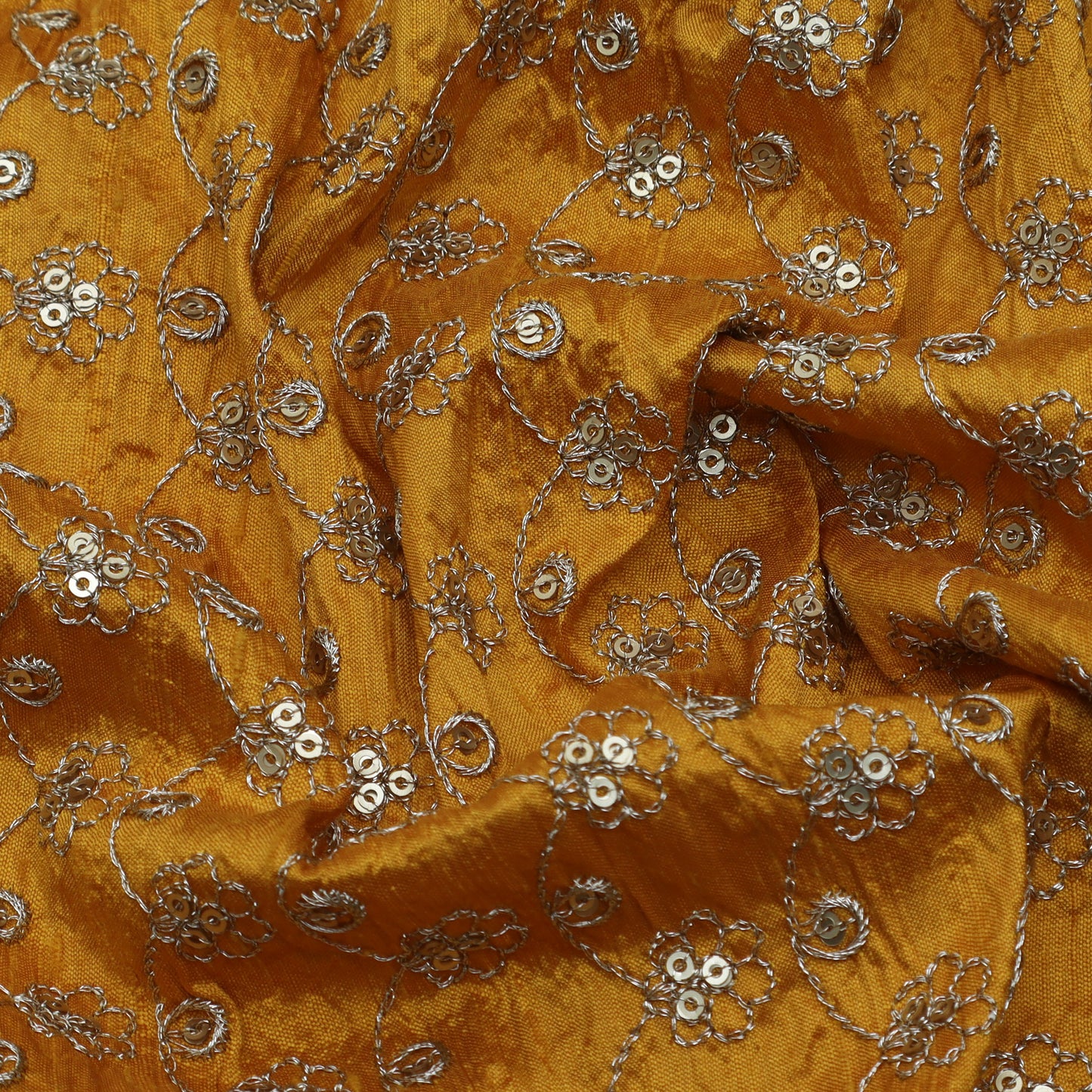 Mustard Color Raw Silk Embroidery Fabric