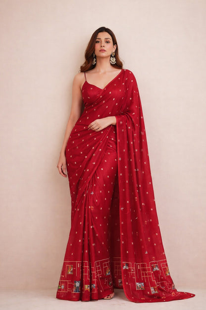 Pure Raw Silk Brocade Fabric Rich Traditional Weave