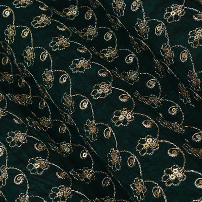 Bottle Green Color Raw Silk Embroidery Fabric