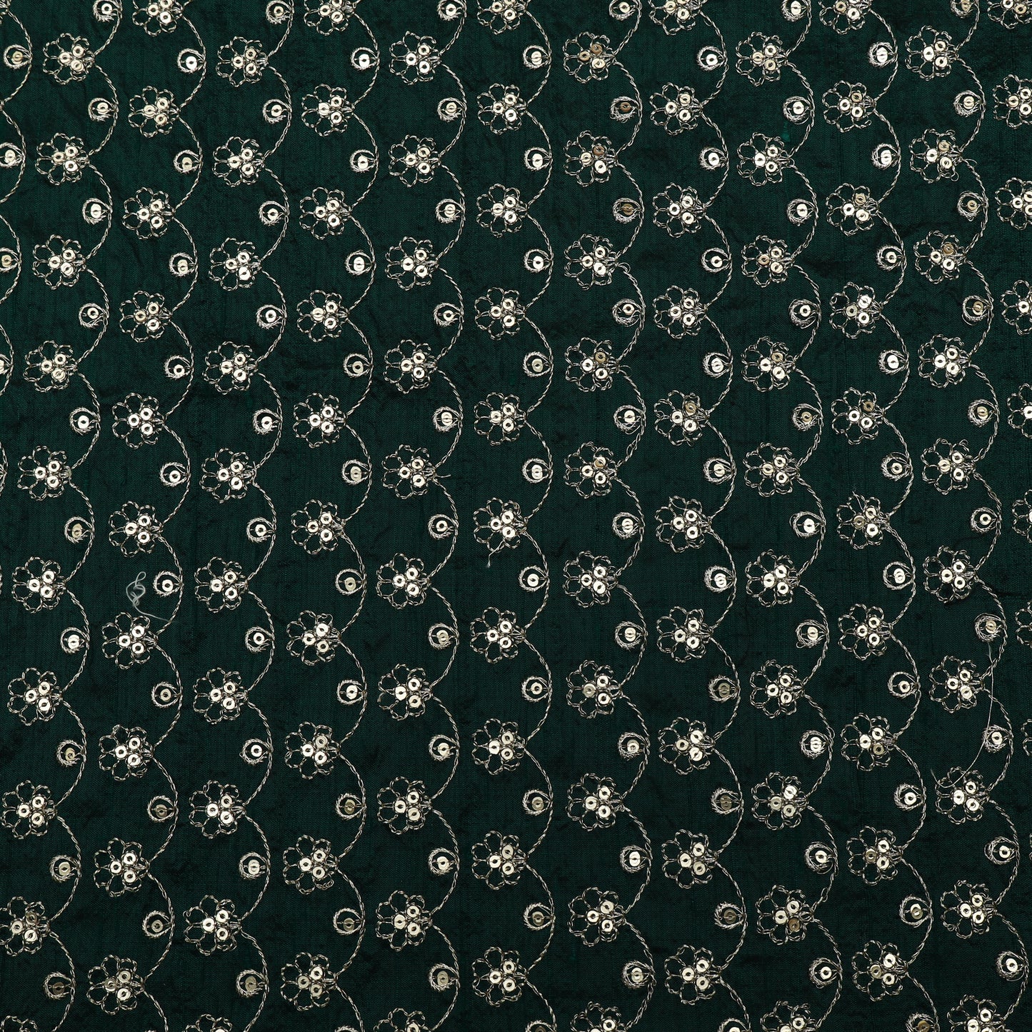 Bottle Green Color Raw Silk Embroidery Fabric