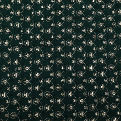 Bottle Green Color Raw Silk Embroidery Fabric