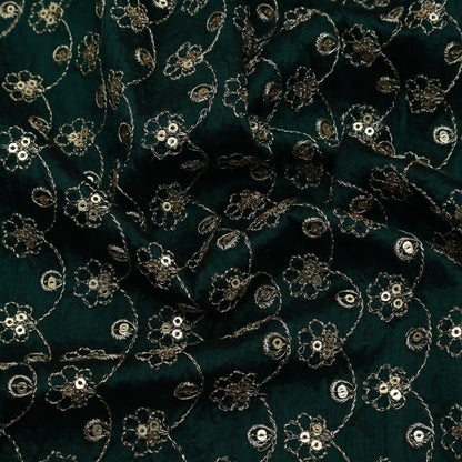 Bottle Green Color Raw Silk Embroidery Fabric