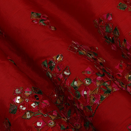 Red Color Chinon Chiffon Embroidery Fabric