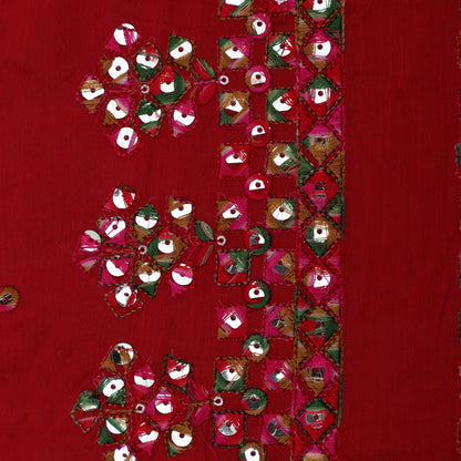 Red Color Chinon Chiffon Embroidery Fabric