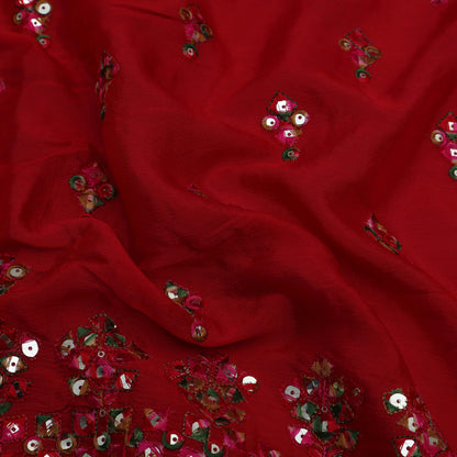 Red Color Chinon Chiffon Embroidery Fabric