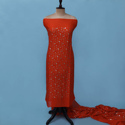 Red Color Chinon Chiffon Embroidery Fabric