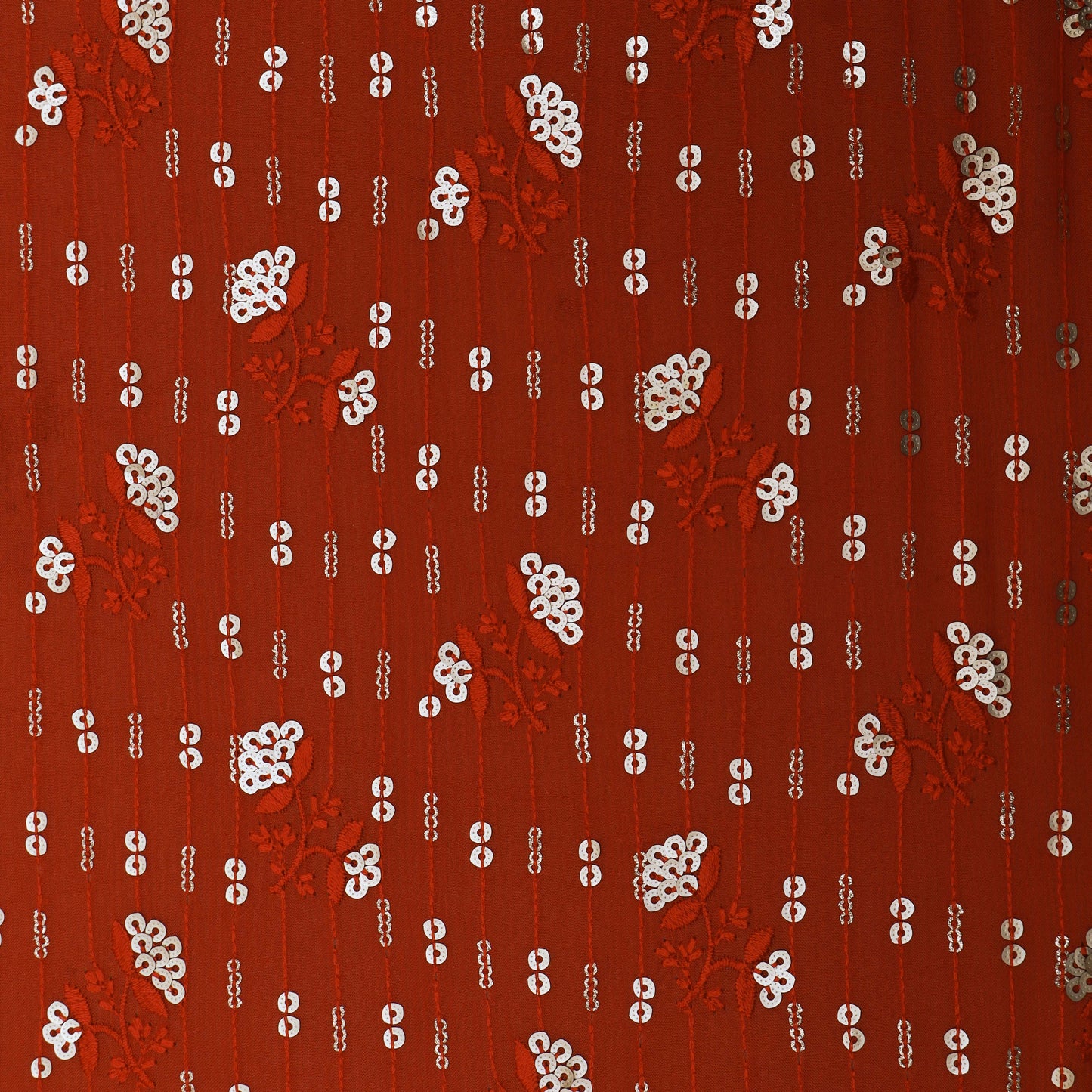 Red Color Chinon Chiffon Embroidery Fabric