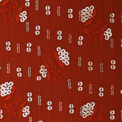 Red Color Chinon Chiffon Embroidery Fabric