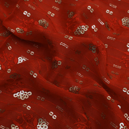 Red Color Chinon Chiffon Embroidery Fabric