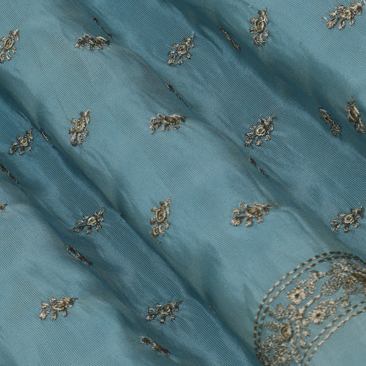 Sky Blue Color Tissue Booti Embroidery Fabric