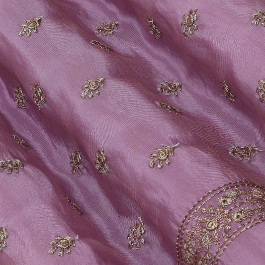 Lavender Color Tissue Booti Embroidery Fabric