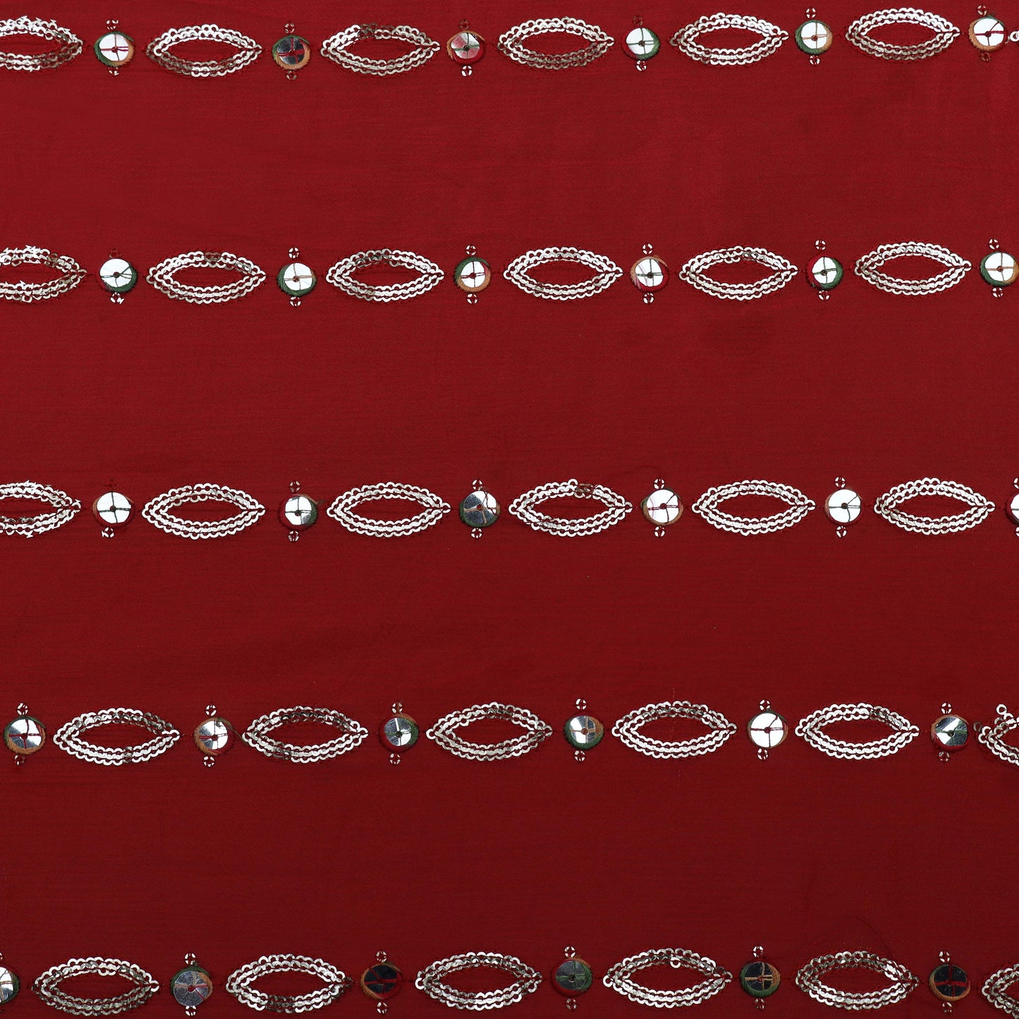 Red Color Chinon Chiffon Embroidery Fabric