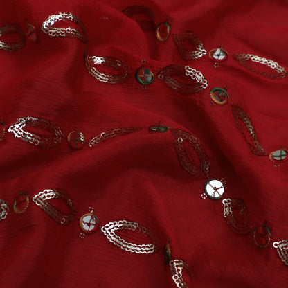 Red Color Chinon Chiffon Embroidery Fabric